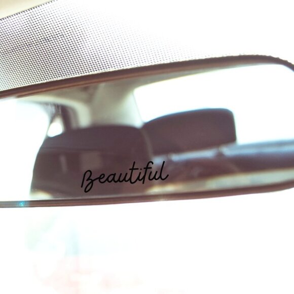 "Beautiful" Rear View Mirror Car Mirror Decal | Christmas Gift for Girls Teens - Picture 1 of 2